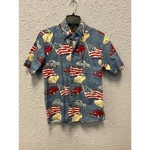 Men's Magellan Size M Button Down American Flag Patriotic Fourth of July Shirt